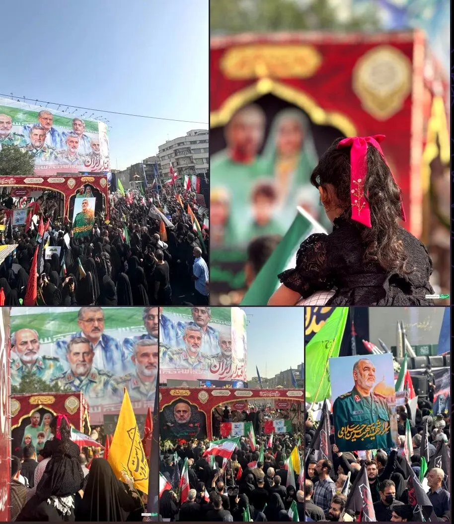 هم‌اکنون، استقبال پرشور مردم از پیکر پاک شهدای اقتدار ایران در میدان انقلاب تهران +عکس