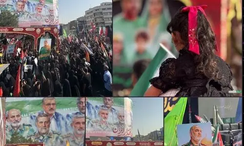 هم‌اکنون، استقبال پرشور مردم از پیکر پاک شهدای اقتدار ایران در میدان انقلاب تهران +عکس