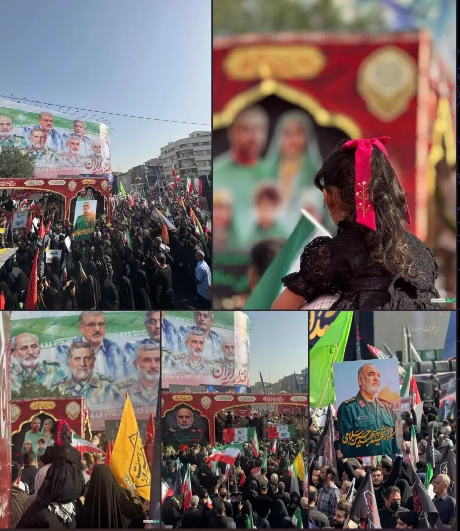 هم‌اکنون، استقبال پرشور مردم از پیکر پاک شهدای اقتدار ایران در میدان انقلاب تهران +عکس