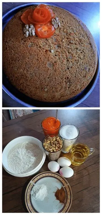 کیک خرمالو گردو خوراک فصل پاییز 